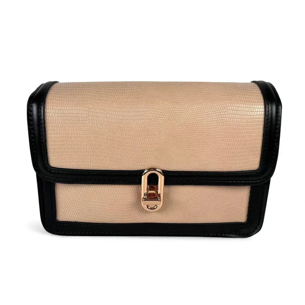 Jules Kae Mia Satchel Purse Blush Lizard + Black Vegan Leather Shoulder Bag NWT